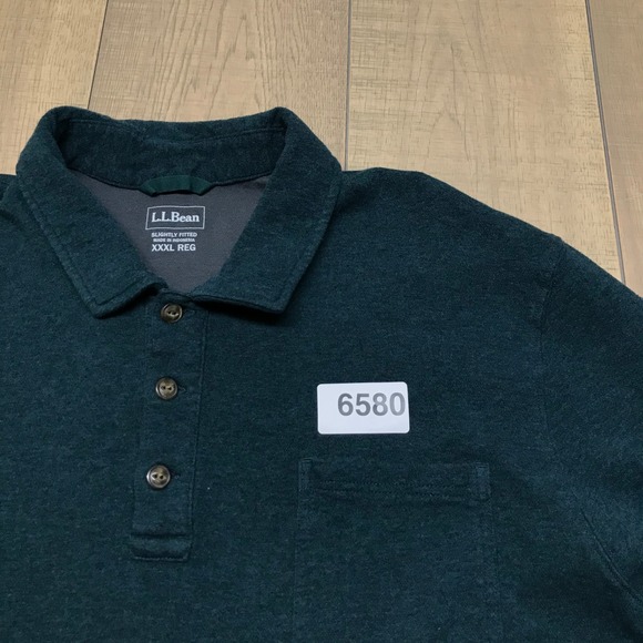 L.L. Bean Polo Shirt Mens Size 3XL Green Washed Cotton Double Knit Long Sleeve - Picture 8 of 8
